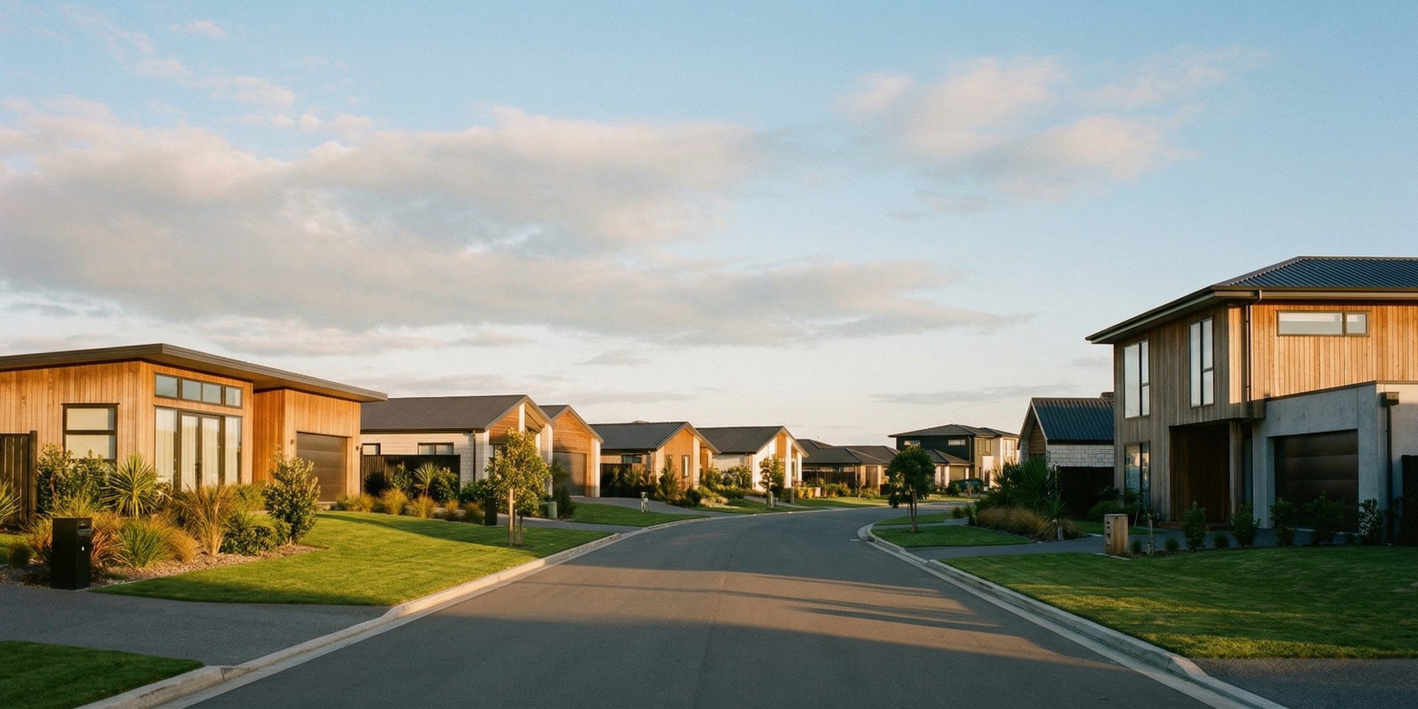 Clean modern homes on a suburban street representing mortgage comparison and home loan shopping