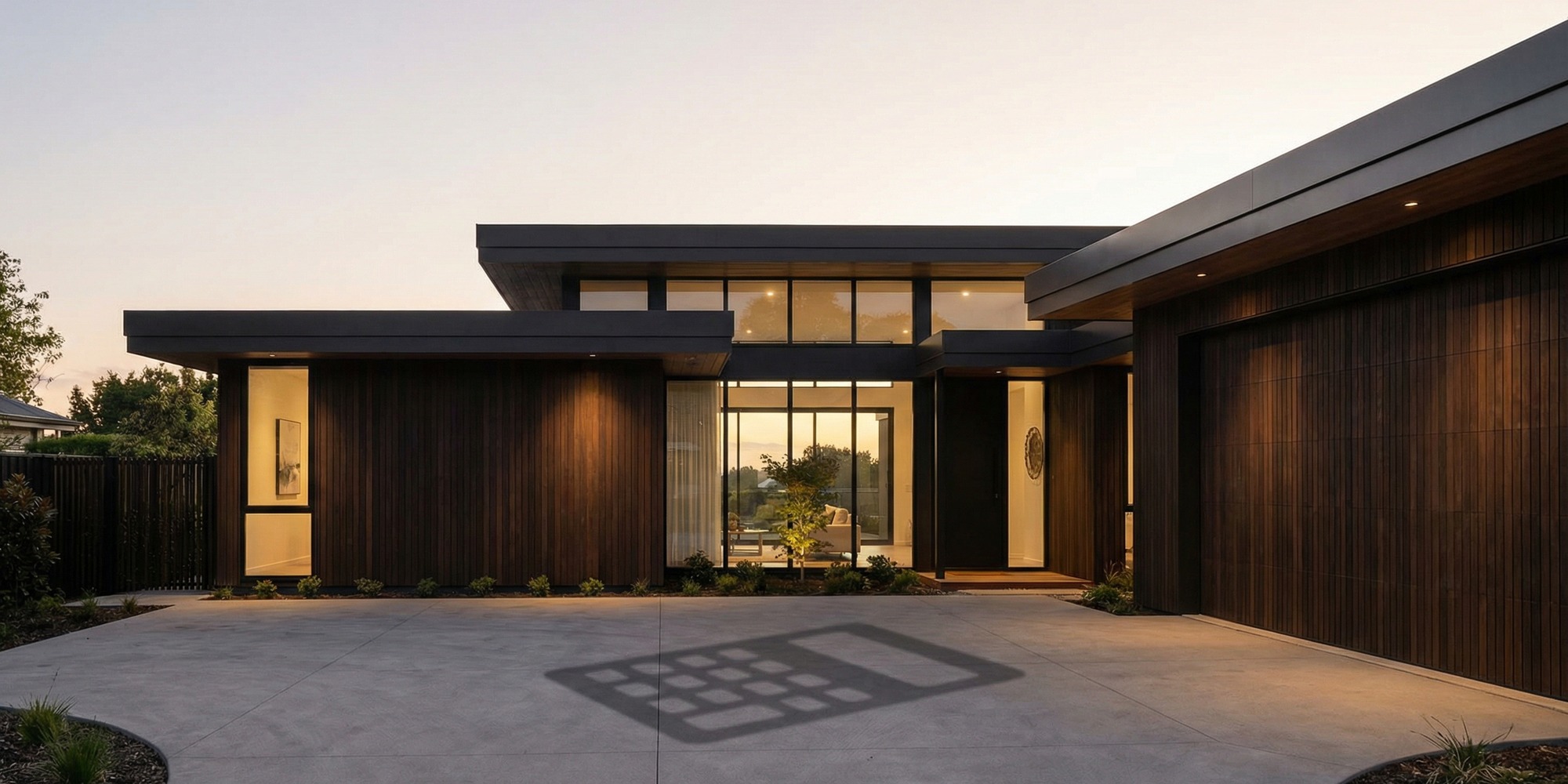 Modern house exterior with mortgage paperwork and calculator on table, representing home equity borrowing decisions