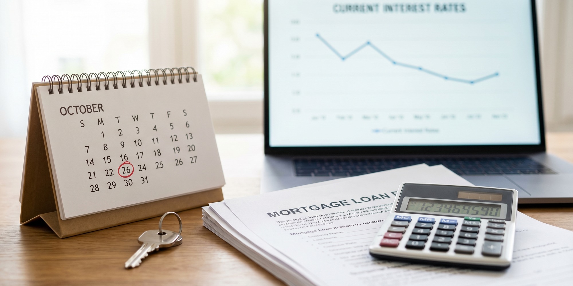 Mortgage documents and lock date highlighted on a desk