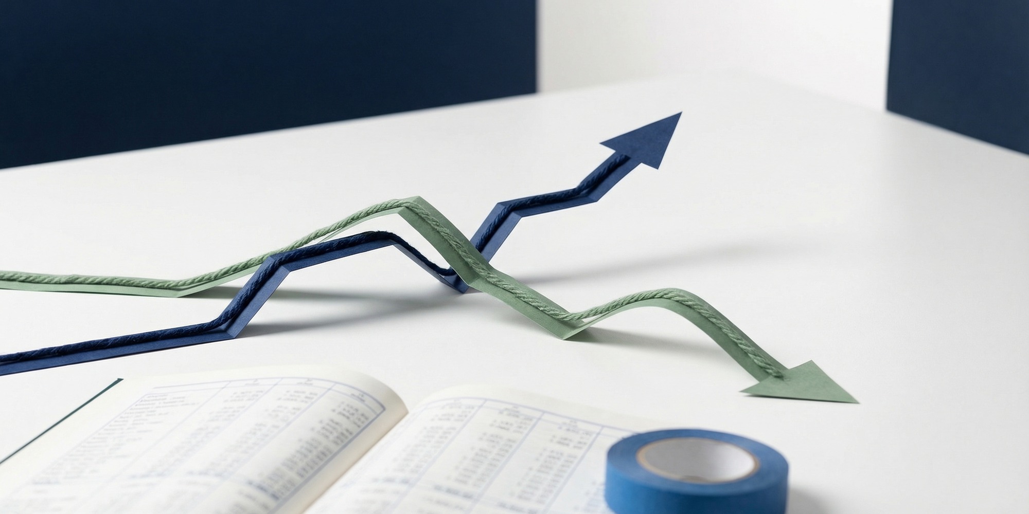 Abstract visualization of two diverging financial trend lines representing mortgage rate and Treasury yield spread widening, minimalist editorial style